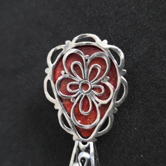 SILPADA Fiery Personality Red Coral Sterling Filigree Pendant S2272 - Picture 6 of 10